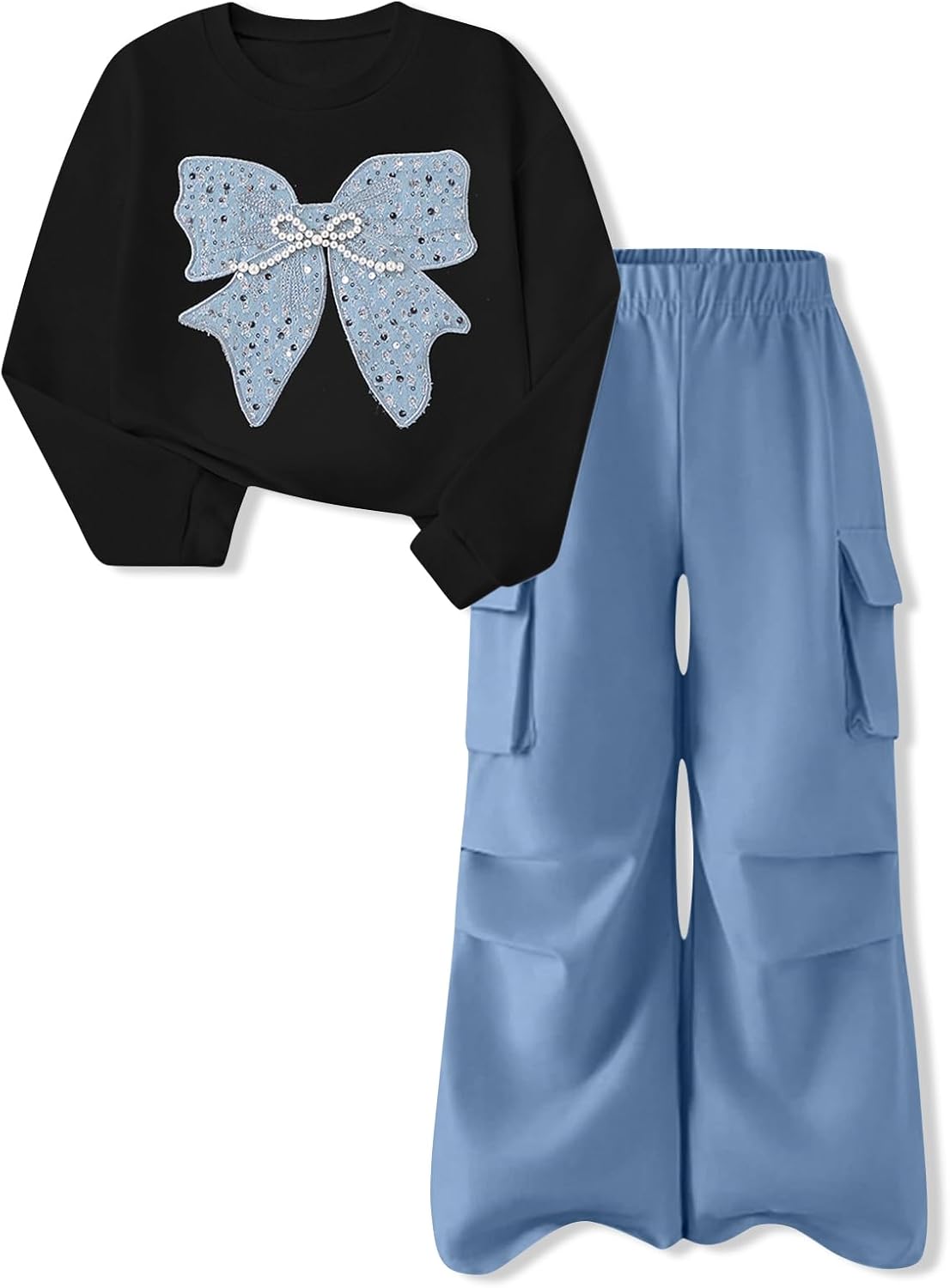 Girls Clothes 2 Piece Cute Butterfly Sweatshirt & Flared Pants/Cargo Pants Winter Outfits for Teen Girls 7-14Y