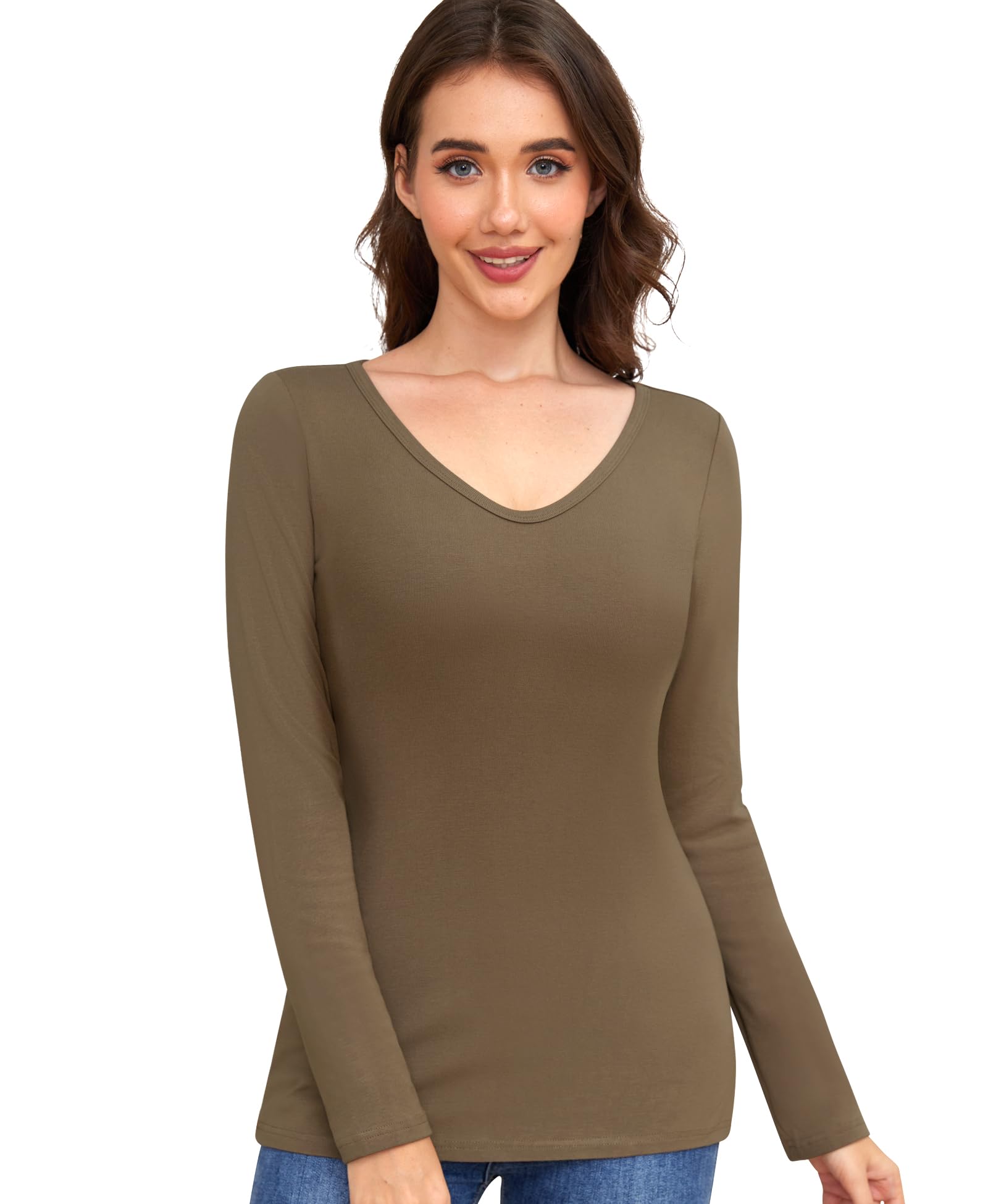 YARRCO Haut Thermique Femme Manche Longue Col en V sous-vêtements Thermiques sous Pull Thermique T-Shirt en Polaire