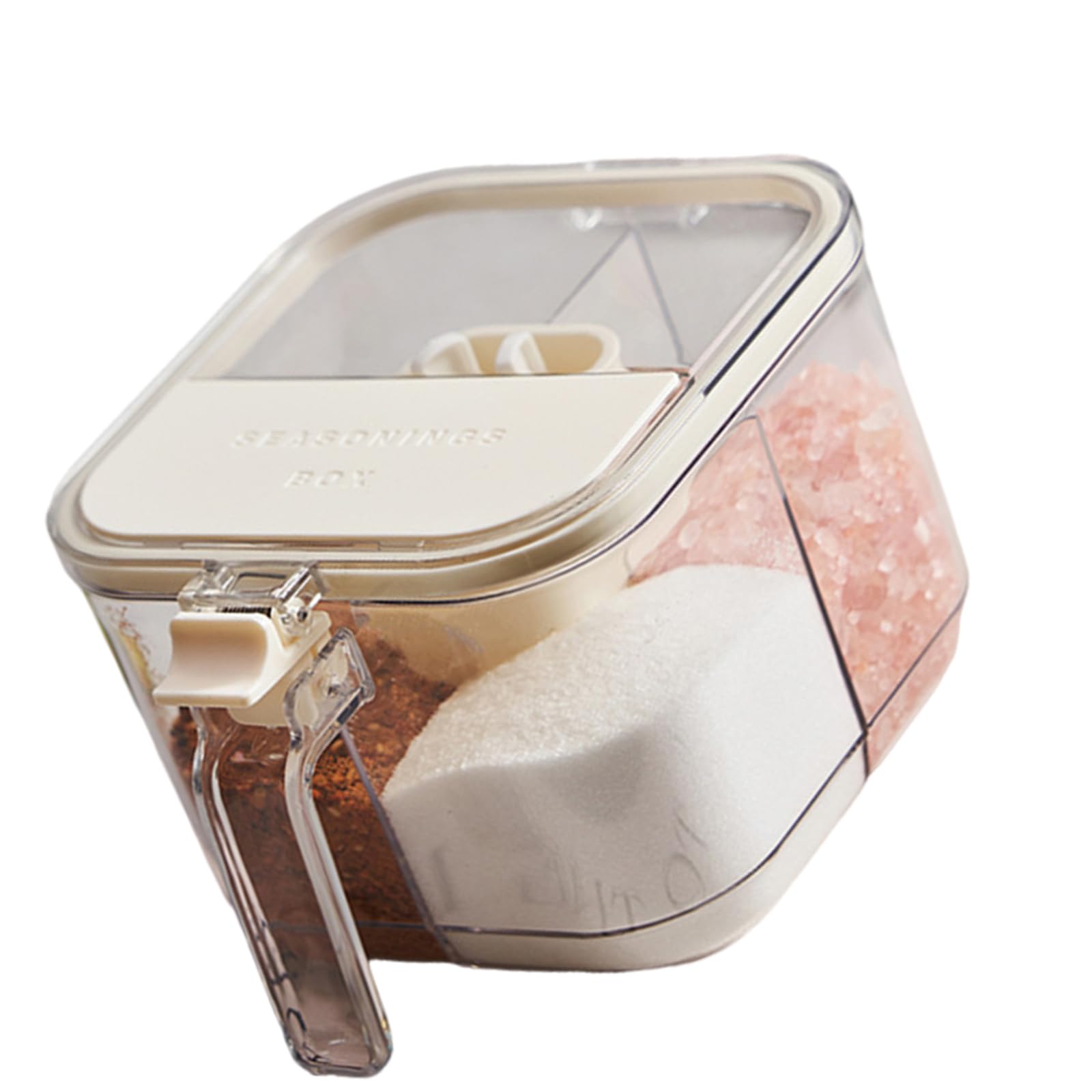 Hsioluted 4 Compartment Spices Storage Container with Lid and Scoops for Kitchen Organization and Countertops Display Seasoning Storage Box