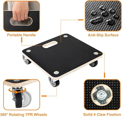 Miniatura 6 de Paquete de 2 plataformas de madera Dolly de 550 libras de capacidad, carrito de muebles con 4 ruedas, piano resistente, carrito móvil pequeño y