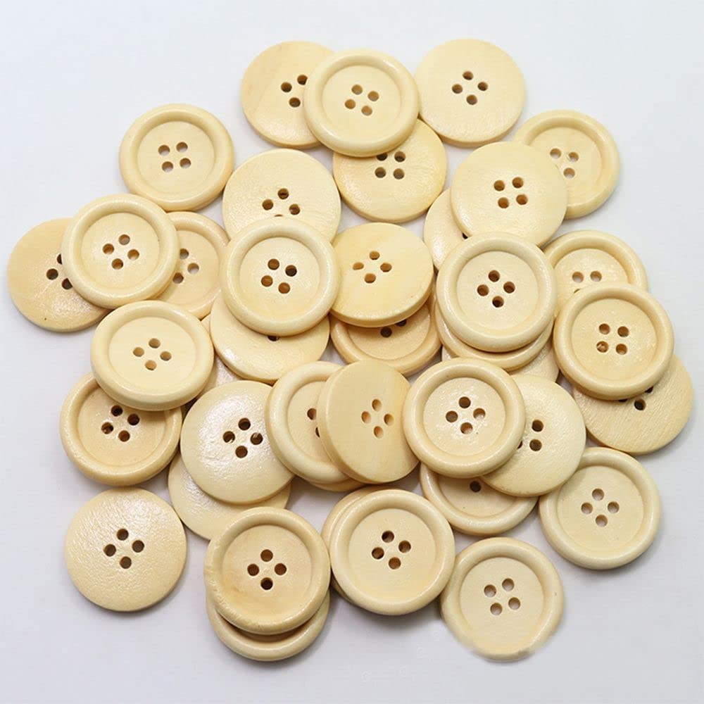Daily Crafts Pack of 12 Buttons Diameter 25 mm,(1 inch) 4 Holed for Sewing and Art and Craft Round Buttons with 4 Holes| (Light Brown Wooden) 2