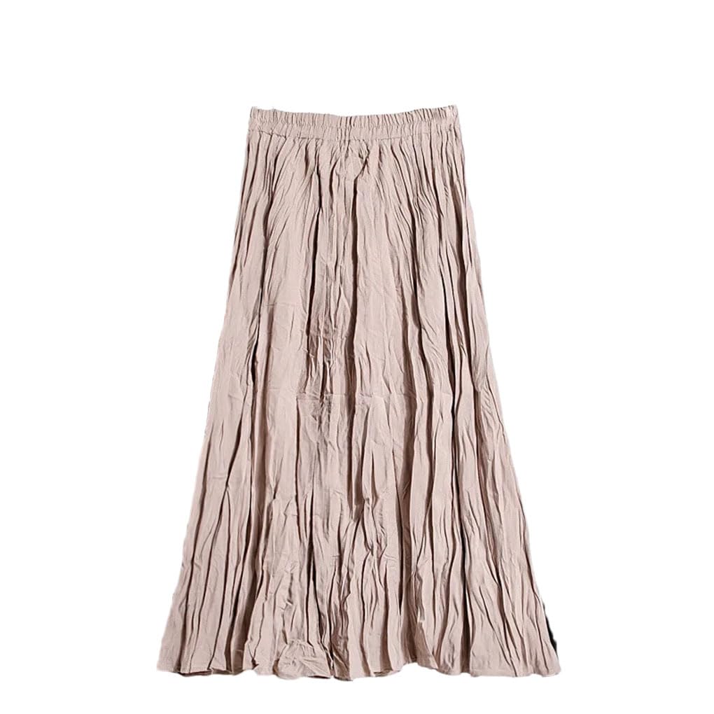 Jupe plissée taille haute pour femme - Couleur unie - Jupe trapèze décontractée mi-longue