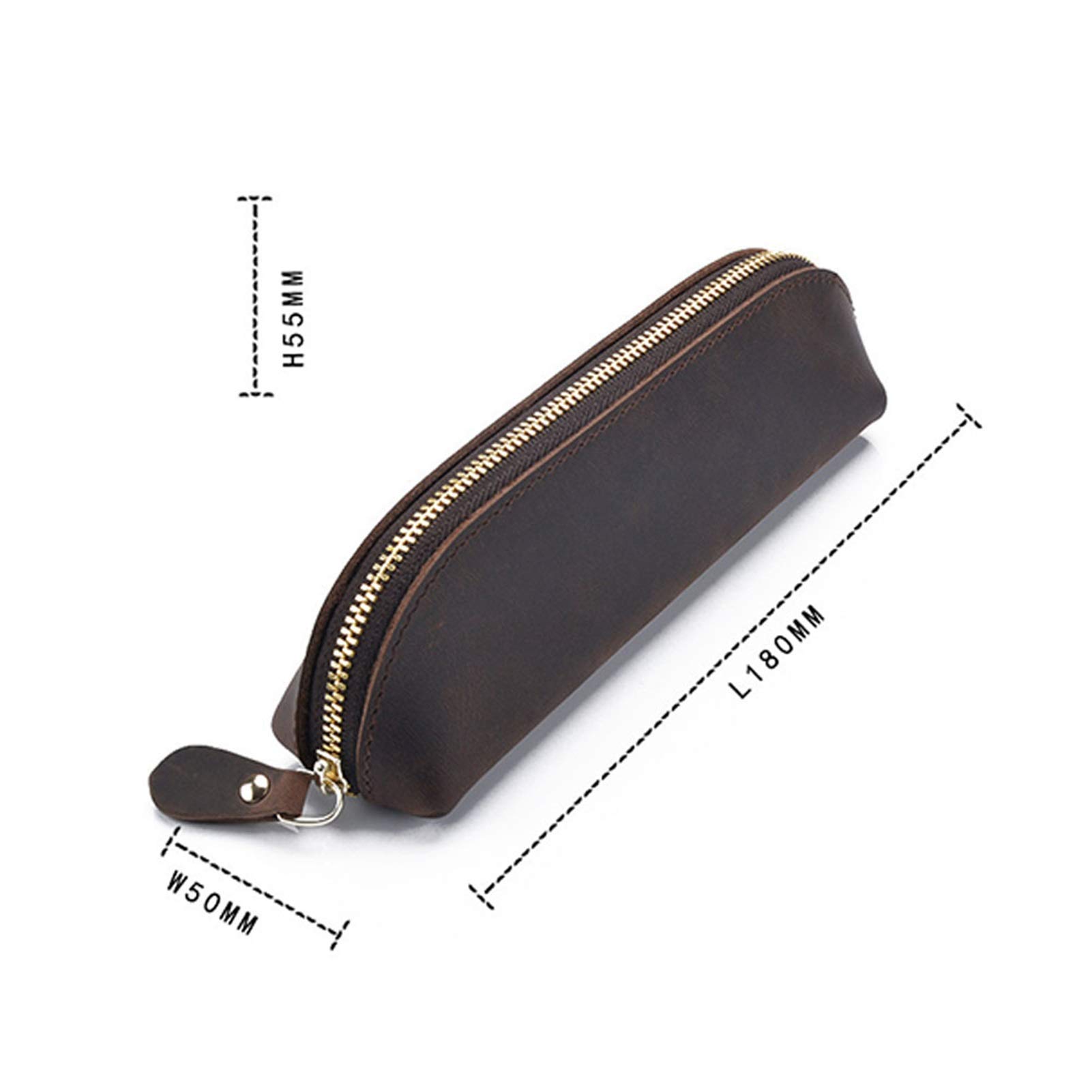 Estuches para lápices, Estuche estacionario de cuero genuino hecho a mano Estuche para lápices de cuero vintage, Estuche para lápices con cremallera Caja de almacenamiento para bolígrafos (Verde osc