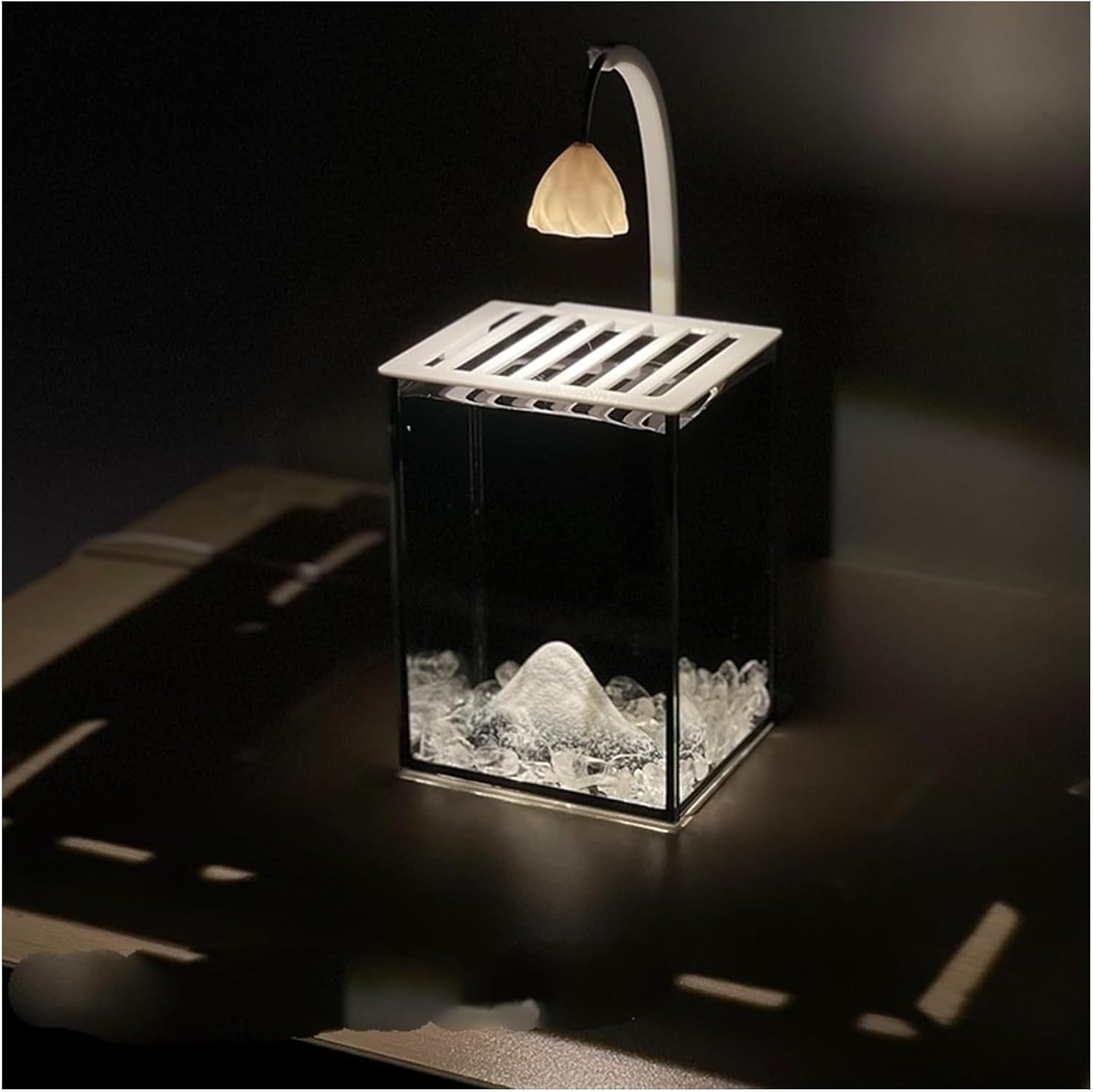 金魚鉢、フィッシュボウル、 小さな魚のための魚ボウルガラス水槽デスクトップ小さな魚タンクライト付きホームデコレーション水槽