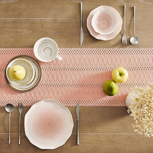 Image of ZeeMart Macrame Style Boho Table Runner, Pink Table Runners 90 Inches Long, Farmhouse Woven Home Decor, 12x90 Inch, Rose Pink