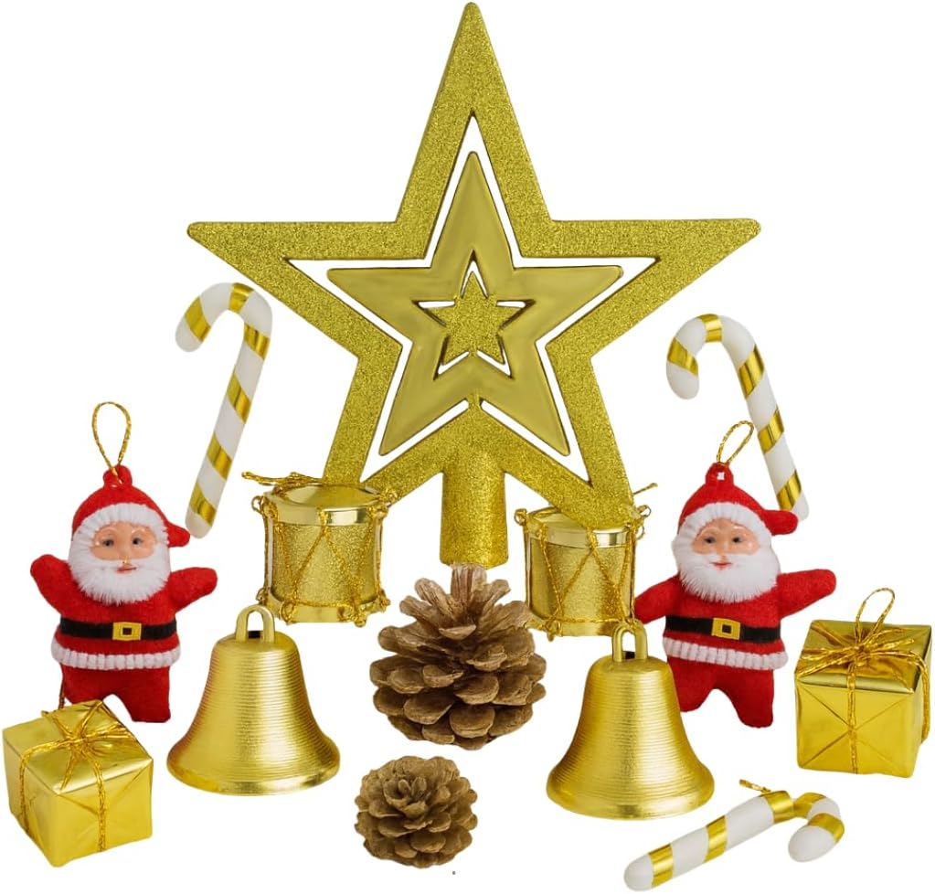 Enfeites de Arvore Ponteira De Arvore de Natal Dourada Enfeites de Natal Mini Papai Noel Decoração Natalina