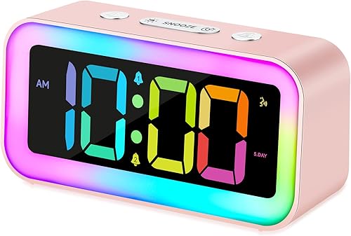 Miniatura 7 de Cadmos Reloj despertador fuerte para dormitorios con luz nocturna RGB dinámica, adultos que duermen pesadamente, alarma dual, atenuador, cargador
