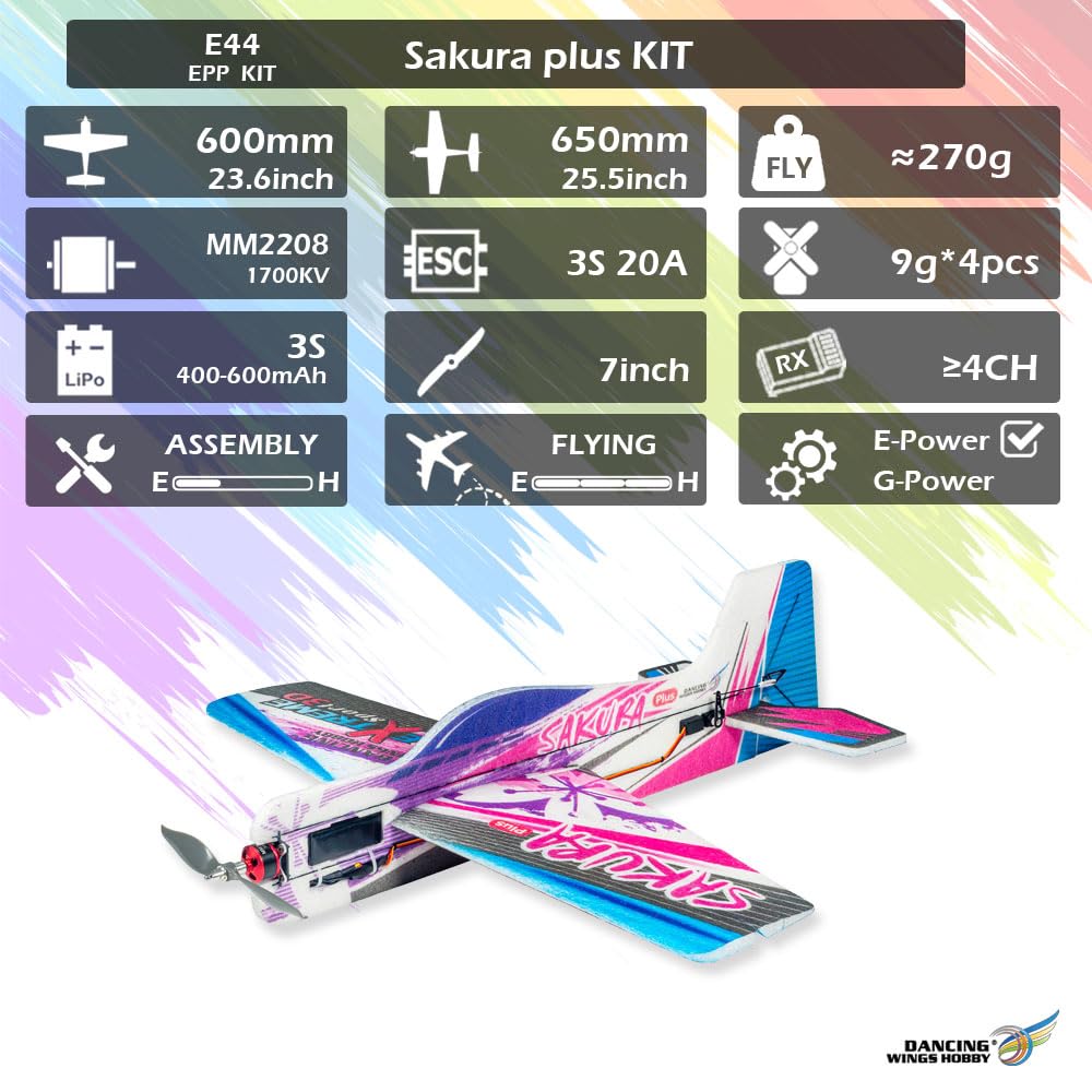 Avión RC EPP Sakura Plus modelo avión de 23 pulgadas de envergadura de espuma RC Kit de avión RC para adultos para construir (KIT+motor+ESC + Servos)