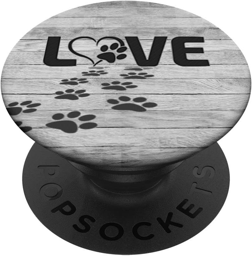Black Pattern Dog Paw Print Tracks Heart Love On Gray Look PopSockets PopWallet for MagSafe