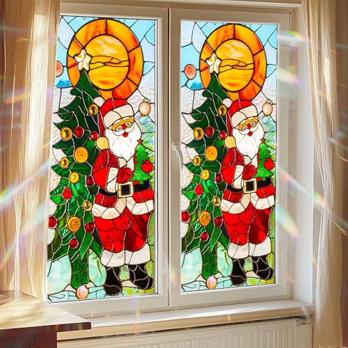 Vinilo decorativo navideño Santa Claus estilo vitral 39.3×17.7 in miniatura 7