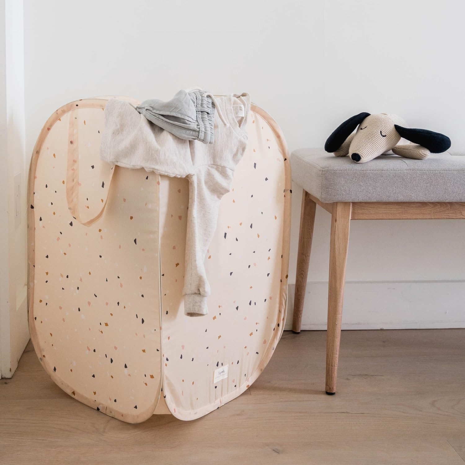 3 Sprouts - Cesto Biancheria Sporca - Porta Biancheria Sporca - Cesto Panni Sporchi - Cesta Portabiancheria per Bambini - Contenitore Salvaspazio - Terrazzo Beige