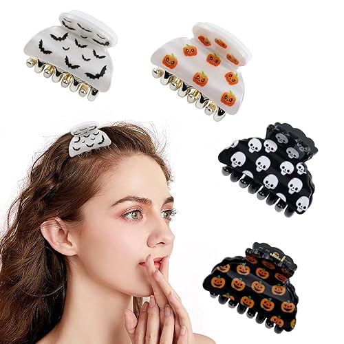 Miniatura 1 de Accesorios para el cabello de Halloween para mujer, horquillas de murciélago, calabaza y fantasma con fuertes abrazaderas de metal (4 unidades)