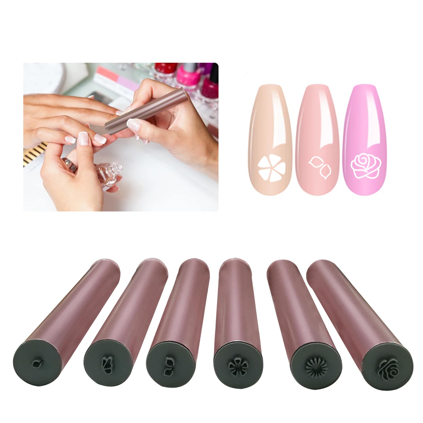 6Pcs Nail Art Stamp Pen Set, Nail Art Flower Pen with 6 Different Patterns, Nail Art Drawing Pen, Nail Graffiti Nail Art Dotting Design Tools With Floral Patterns, Nail Tool for Diy Nail Art Design