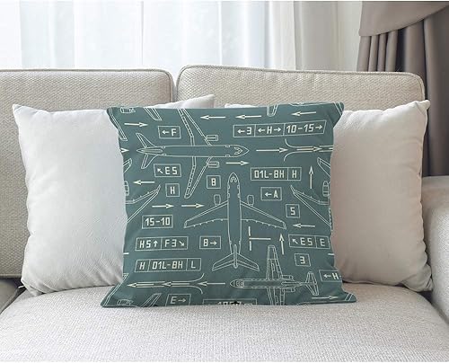 Miniatura 3 de Funda de almohada con patrón de avión de aviación civil, aeródromo, número de avión gris, diseño gráfico, funda de cojín cuadrada suave para