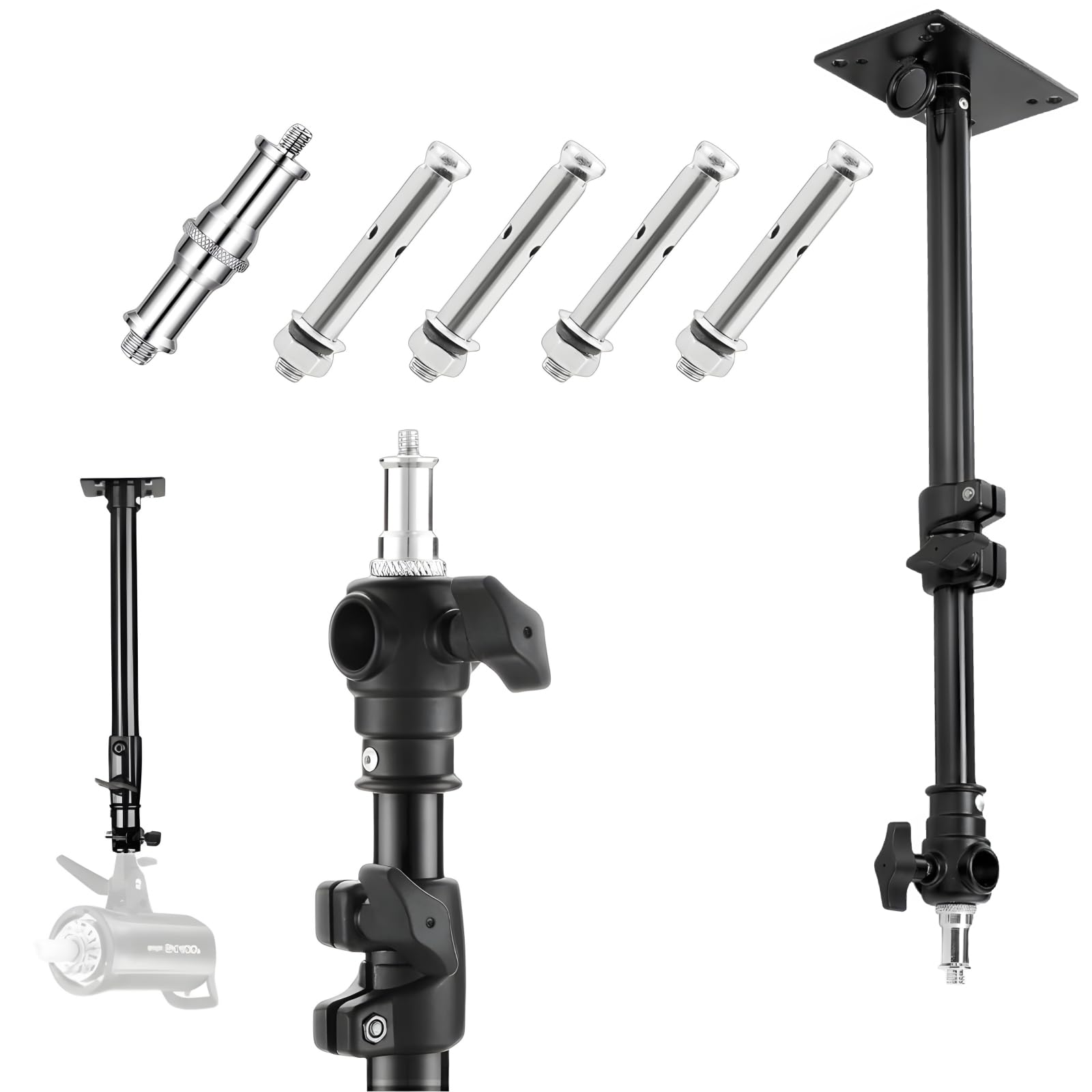 37 cm do 60 cm kamera do montażu na ścianie, ramię typu Boom Arm z trzpieniem 1/4" do 3/8", metalowy uchwyt do fotografii, lampa błyskowa, monolight, softbox, światło pierścieniowe i inne