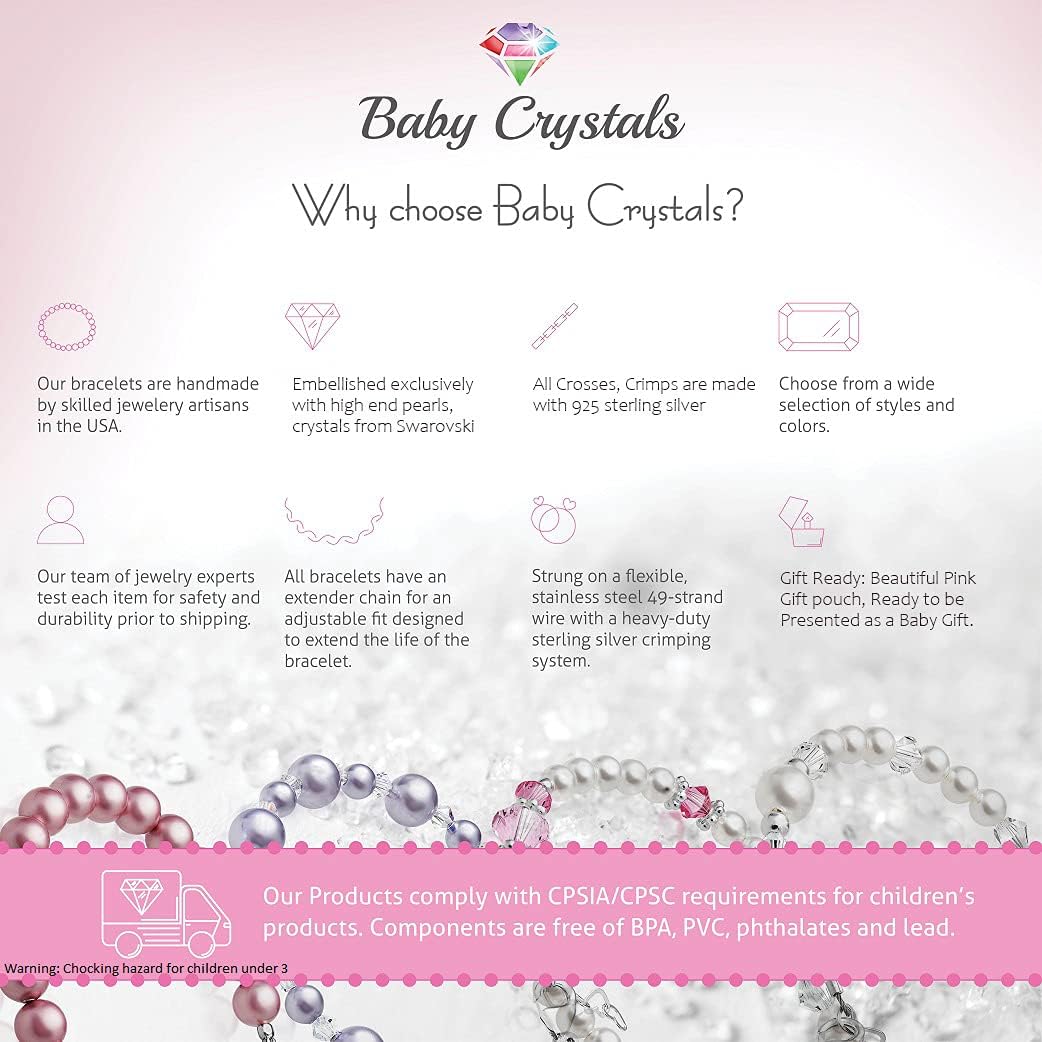 Baby Crystals Pearl Bracelets for Girls, Sterling Silver Cross Charm, Baptism Gifts for Girl, Girls Bracelet with European Crystals and simulated White Pearls, Girls Jewelry Birthday Gift: Clothing, Shoes & Jewelry