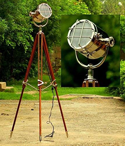 Vintage Designer Nautical Spotlight Tripod Floor Lamp