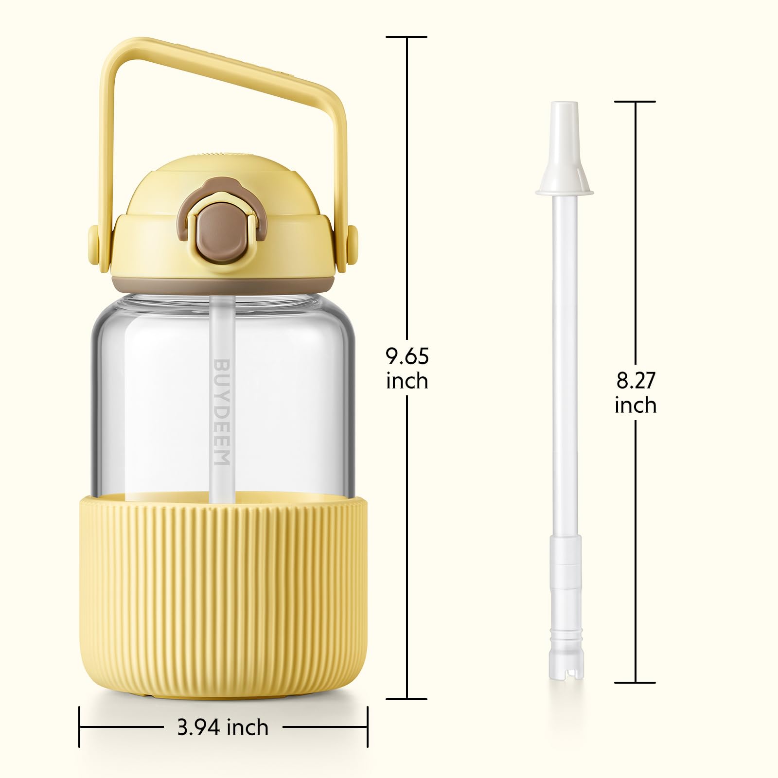 BUYDEEM DG710 Glasflasche mit Strohhalm, 1000 ml, Mellow Yellow