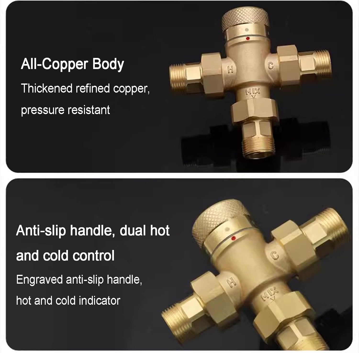 Thermostatic Mixing Valve, Shower Temperature Constant Control Valve, with NPT Thread, Integral Checks, Celsius Scale Mark, Solid Brass, for Bathroom, Solar, Kitchen