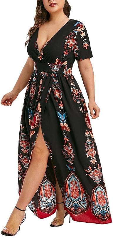 Amazon.com: wlczzyn Vestidos formales para mujer, vestidos casuales para  mujer, vestidos largos divididos, tallas grandes, vestido bohemio, vestido  de manga corta con cuello en V : Ropa, Zapatos y Joyería