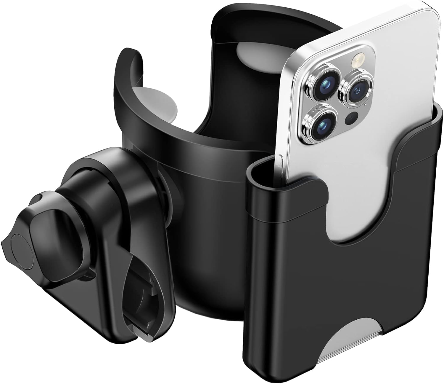 AMBERJACK Stroller Cup Holder with Phone Holder, Universal Bottle Holder for Wheelchair, Walker, Bike, Scooter, Stroller Accessories for Uppa baby, Nuna, Bugaboo, Doona, Gifts for Women, Mom, Men