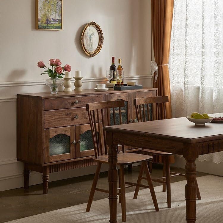 Mueble Buffet Moderno Vitrina de Almacenamiento con cajones Nogal Negro y Vidrio, Estilo Retro for Sala Estar Comedor, contra la Pared