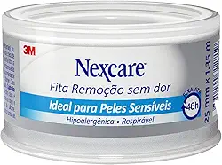 3M, Fita Adesiva Nexcare Remoção sem Dor, Fixação Forte, Para Curativos em Peles Sensíveis, Branca - 25 mm x 1,35 m
