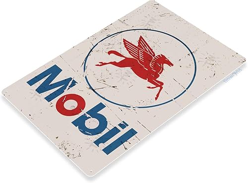 Miniatura 2 de Tinworld Letrero de estaño Mobil Logo Rústico Rust Oil Gasolinera Decoración Metal Tienda de automóviles Garaje Cueva B072