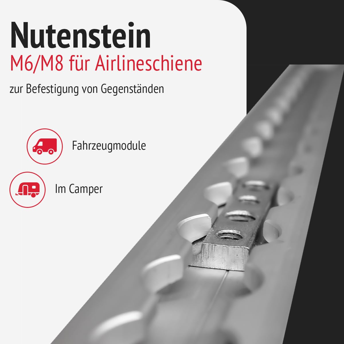 Nutenstein M6/M8 für Airlineschiene | Airlineschiene Fitting im 10er Set | zum Einschieben | Material: verzinkter Stahl | Größe: 50,5x18 x 5,5mm