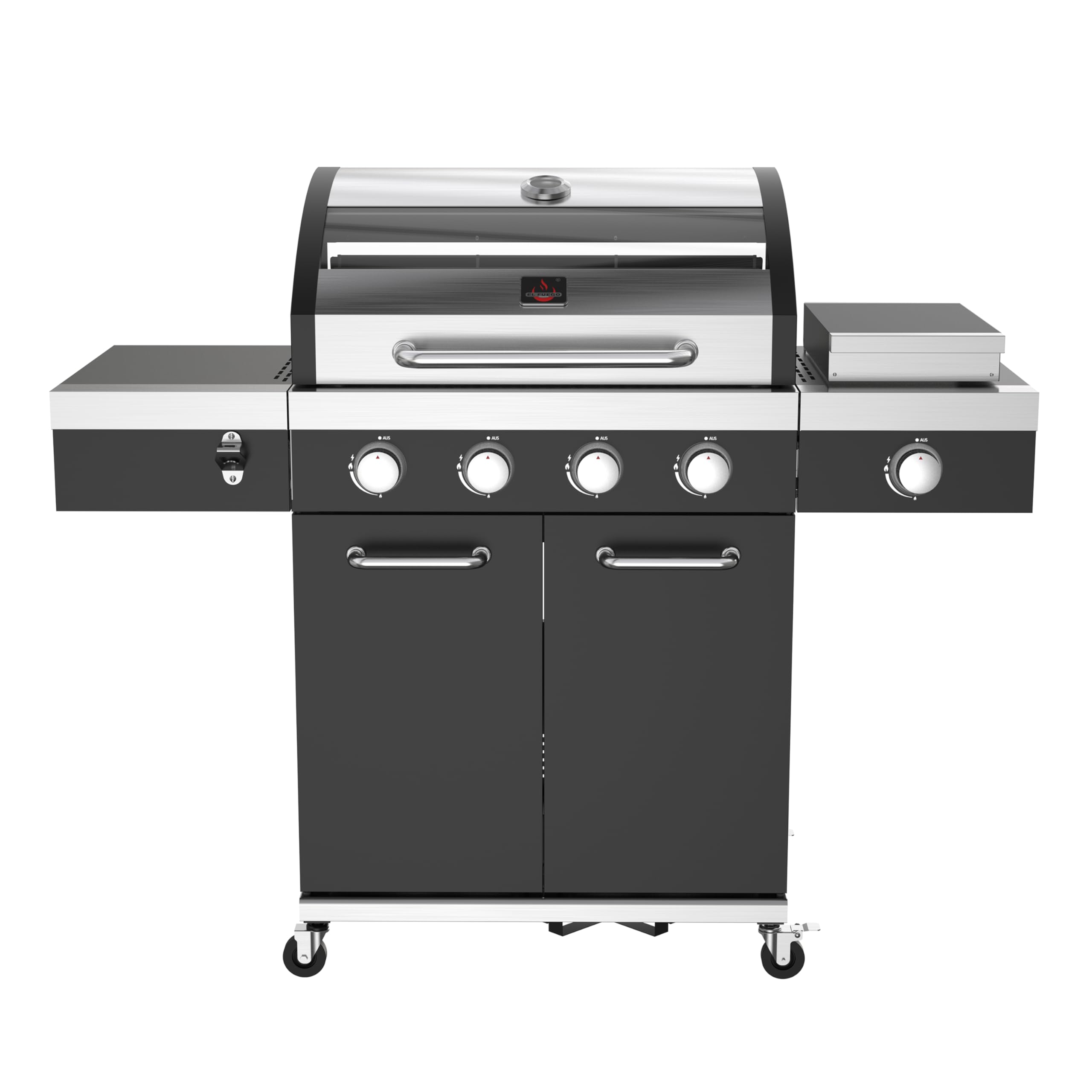 El Fuego Grill gazowy "KINGSTON" | 4 + 1 palnik | palnik na podczerwień | w zestawie 2 palniki o wysokiej wydajności | oświetlenie LED | z okienkiem | z stali nierdzewnej | z pokrywą
