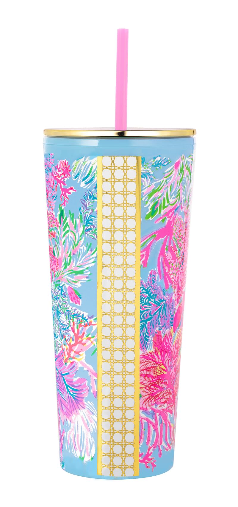 Lilly PulitzerDouble Wall Tumbler with Lid and Reusable Straw, Insulated Travel Cup Holds 24 Ounces, Cay to My heart