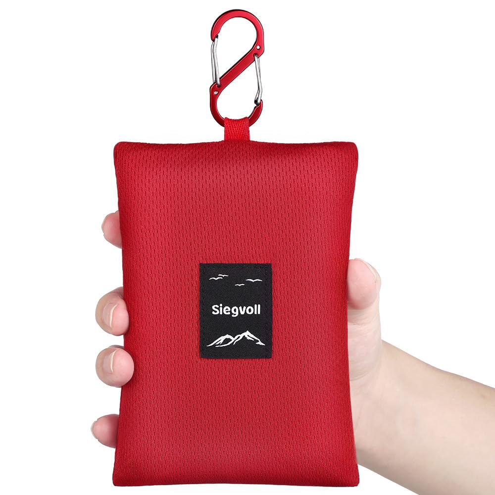 Siegvoll Picknickdecke 210 x 200 cm, mit praktischem Karabiner Ultraleicht ultradünne tragbare Stranddecke, Outdoor Decke für Strand, Picknick, Camping und Wandern (Schwarz)