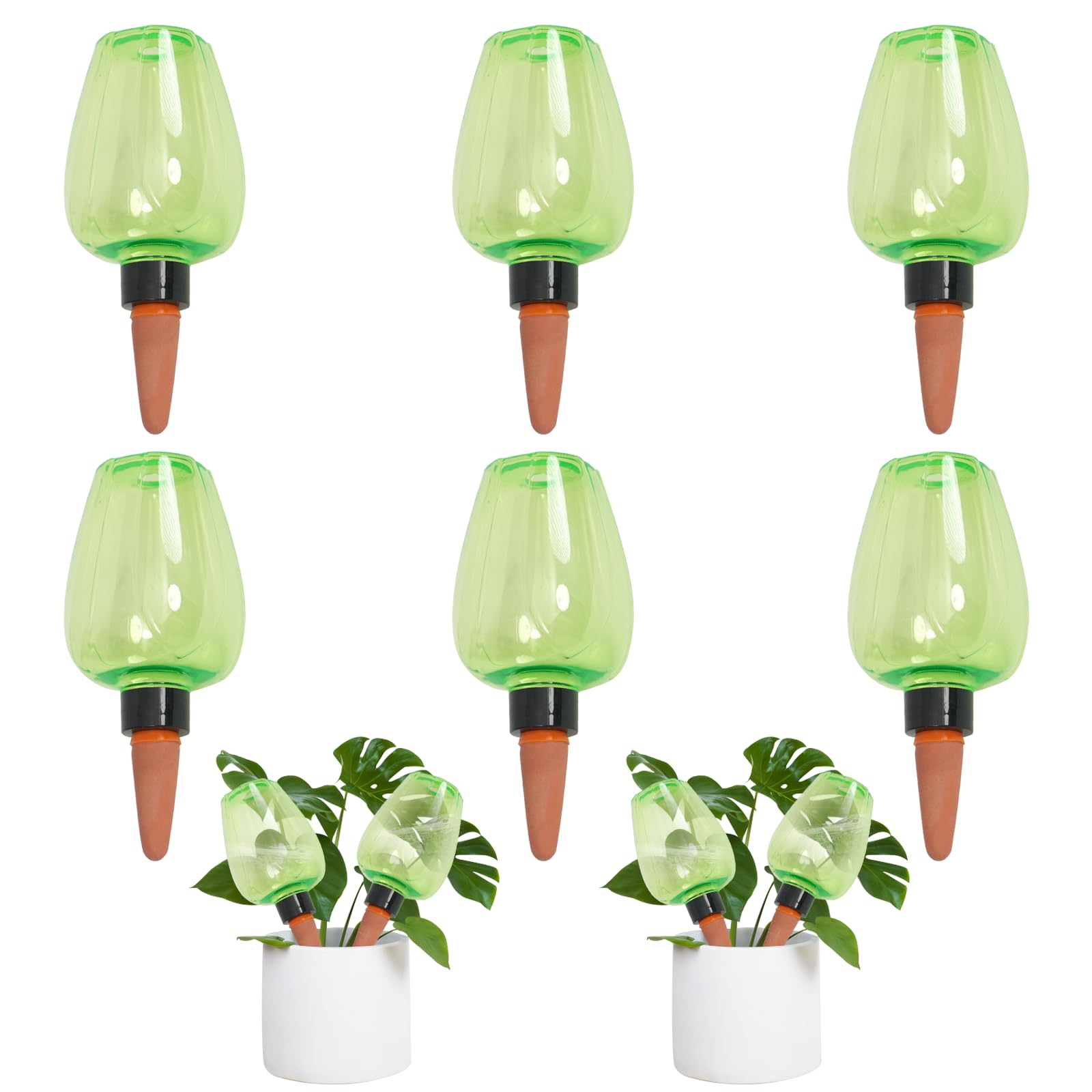 6 selbstbewässernde Pflanzkugeln, Kunststoff-Wasserzwiebeln, Top-Füllung, 350 ml, Pflanzenbewässerungsgeräte, langsames Freisetzen, Terrakotta, Wasserspikes für den Innenbereich, Grün, 6 Stück