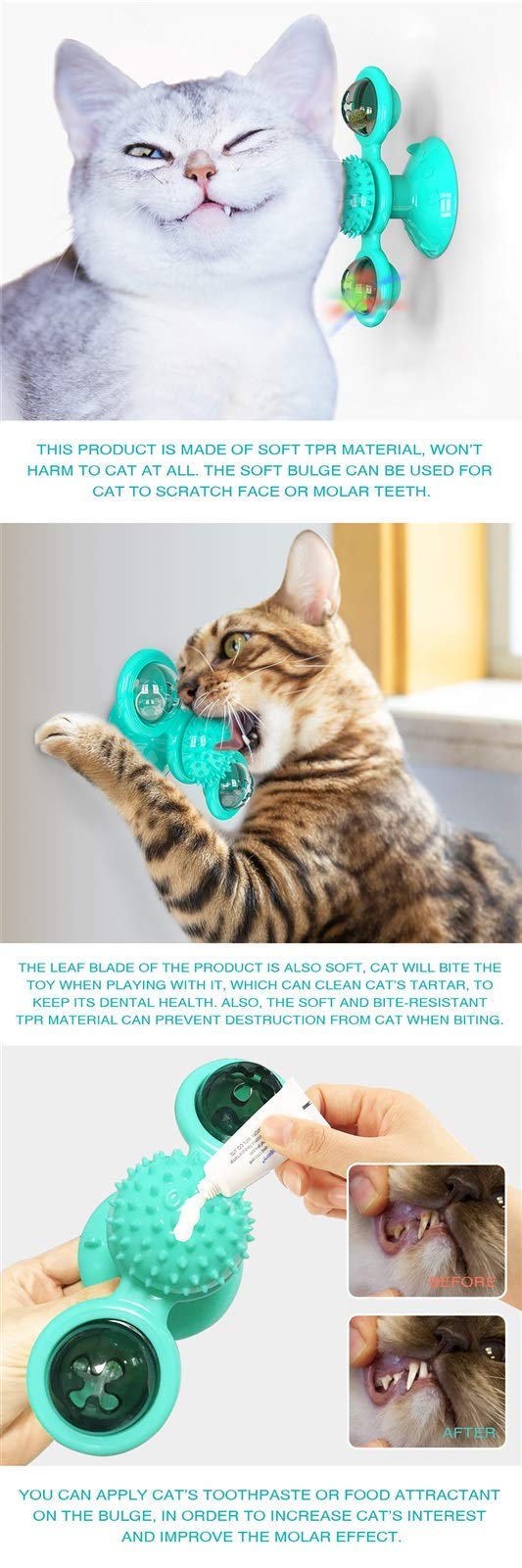 MU Gato Molino de Viento Juguete Divertido Masaje Gato Gato Rotatable Juguetes con Catnip Led Dientes de Bola Limpieza Productos para Mascotas para Dropshipping,Azul,sin Caja