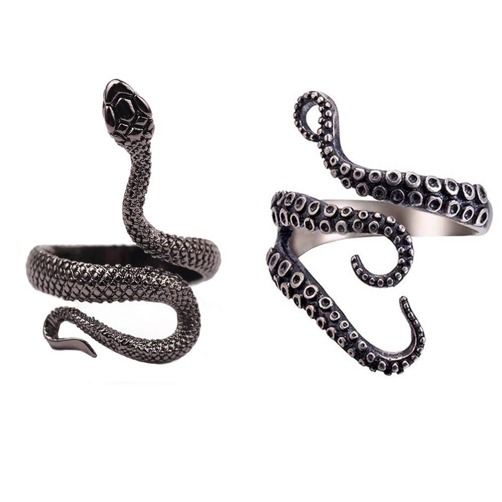 WLLRetro Adjustable Open Snake Rings for Women Men Punk Gothic Snake Finger Ring Halloween Party Statement Jewelry Gift