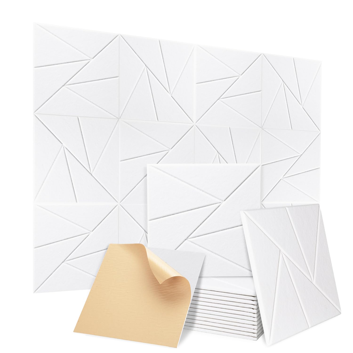 Acoustic Panels, 12 Pack Sound proof Panels with Self-Adhesive High Density&Customizable Sound absorbing for Wall Decoration and Acoustic wall panels 30 x 30 x 1cm（White）-12"x12"x0.4" - Pure-White