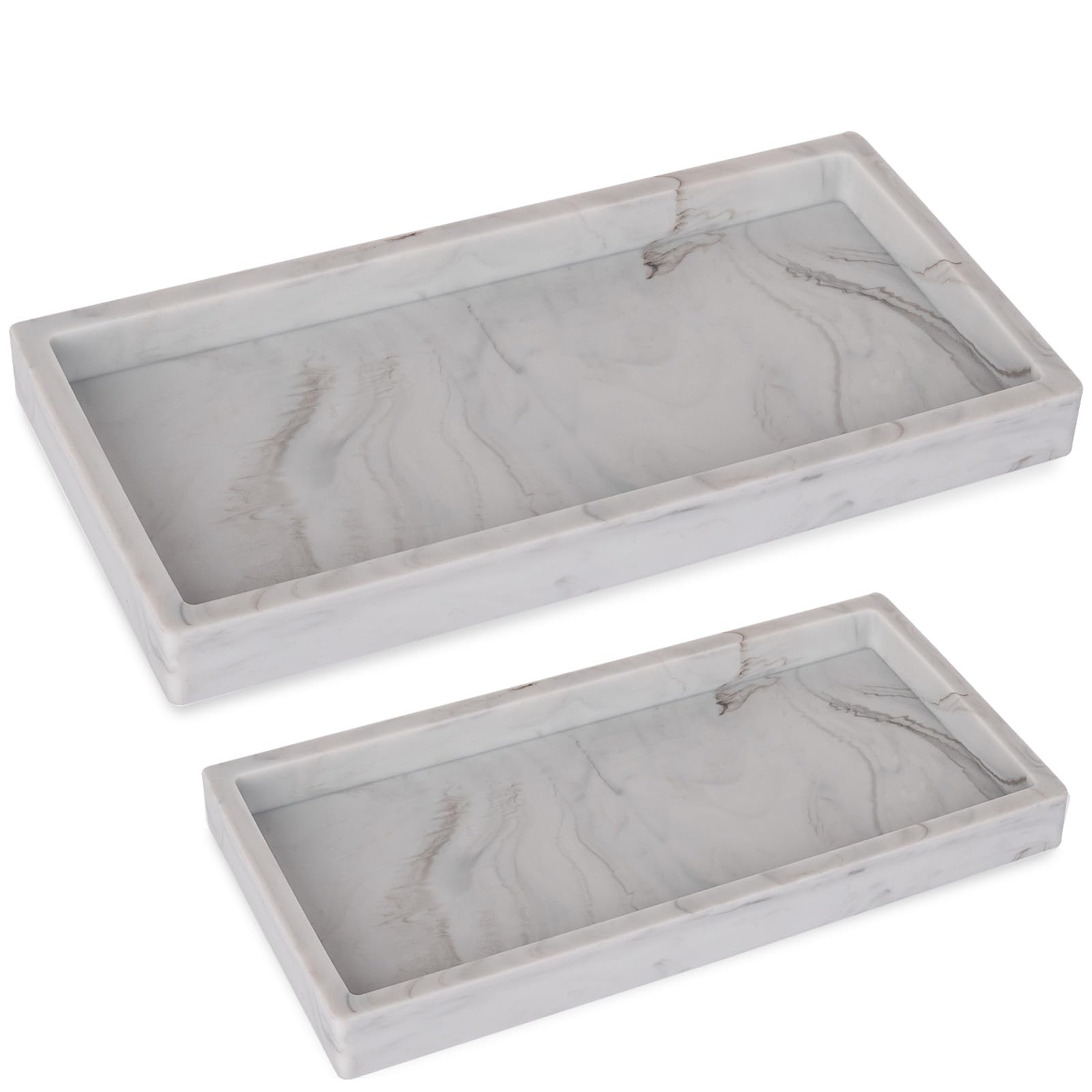 Silicone Bathroom Vanity Tray Dish Soap Holder Sink Organizer, Marble Grey