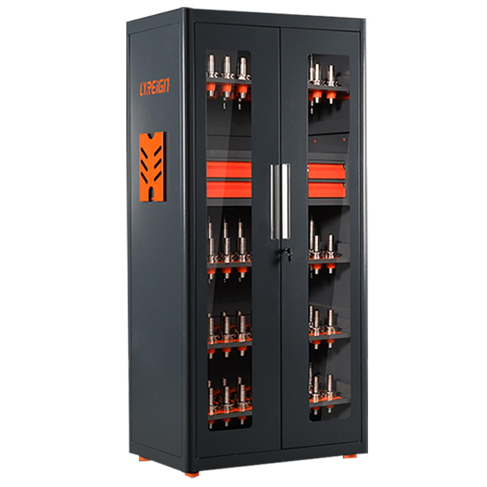 LYREIGN Mass Storage CNC Tool Holder Storage Cabinet, CNC Tool Storage Rack Organizers with Lock, Multi-Purpose CNC Tool Holder Station Suitable for Machinists Workers