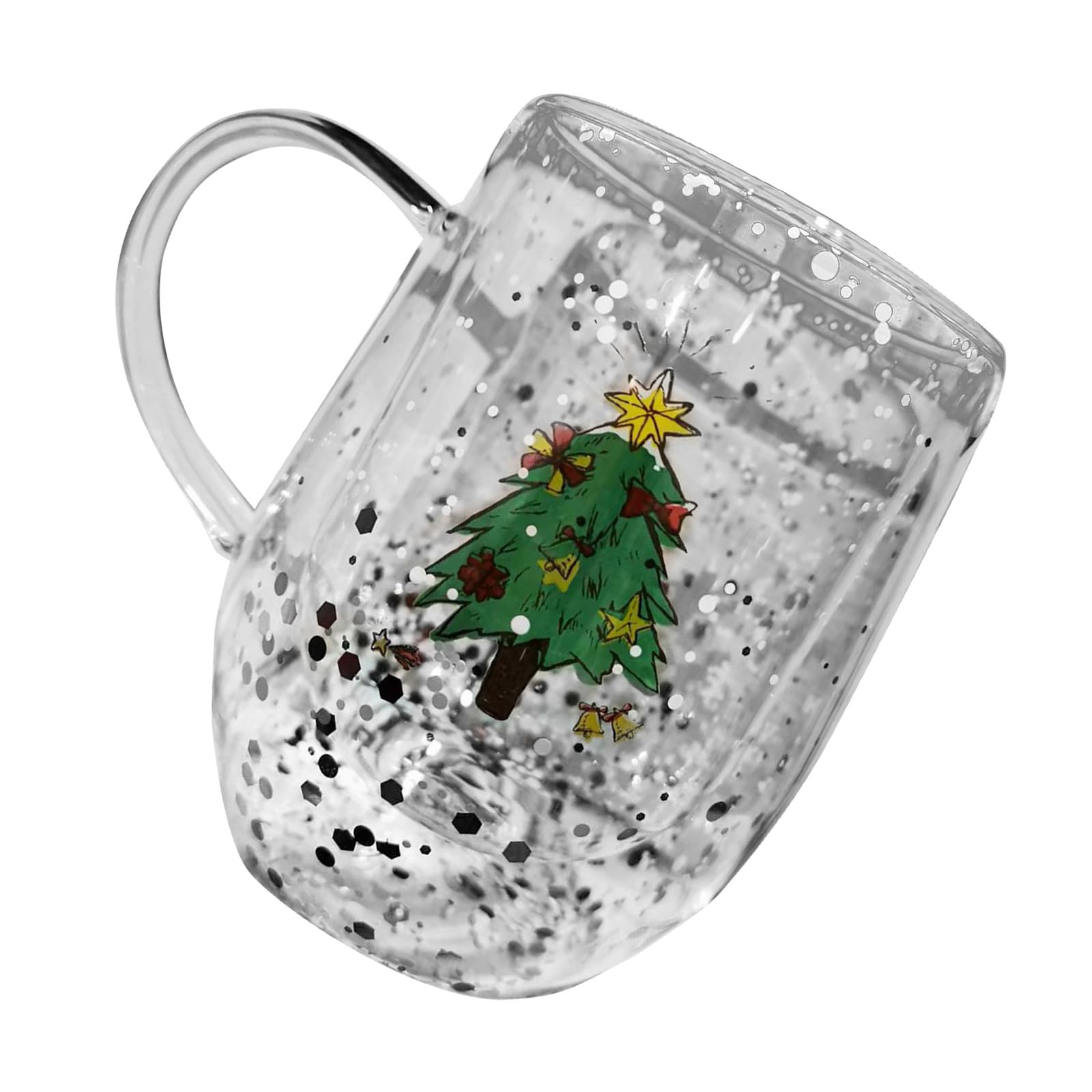 MALSSE Insulated Double Walled Glass Coffee Mug 300ml Christmas Water Cup Drinkware Glassware for Party Use Christmas Glass Mug