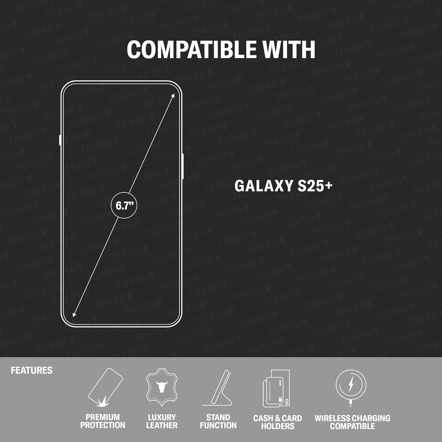 TORRO Premium Leather Case Compatible with Samsung Galaxy S25 Plus 5G (6.7”) 2025 – Genuine Leather Wallet Flip Folio Case with Kickstand and Card Slots (Black with Red Detail)