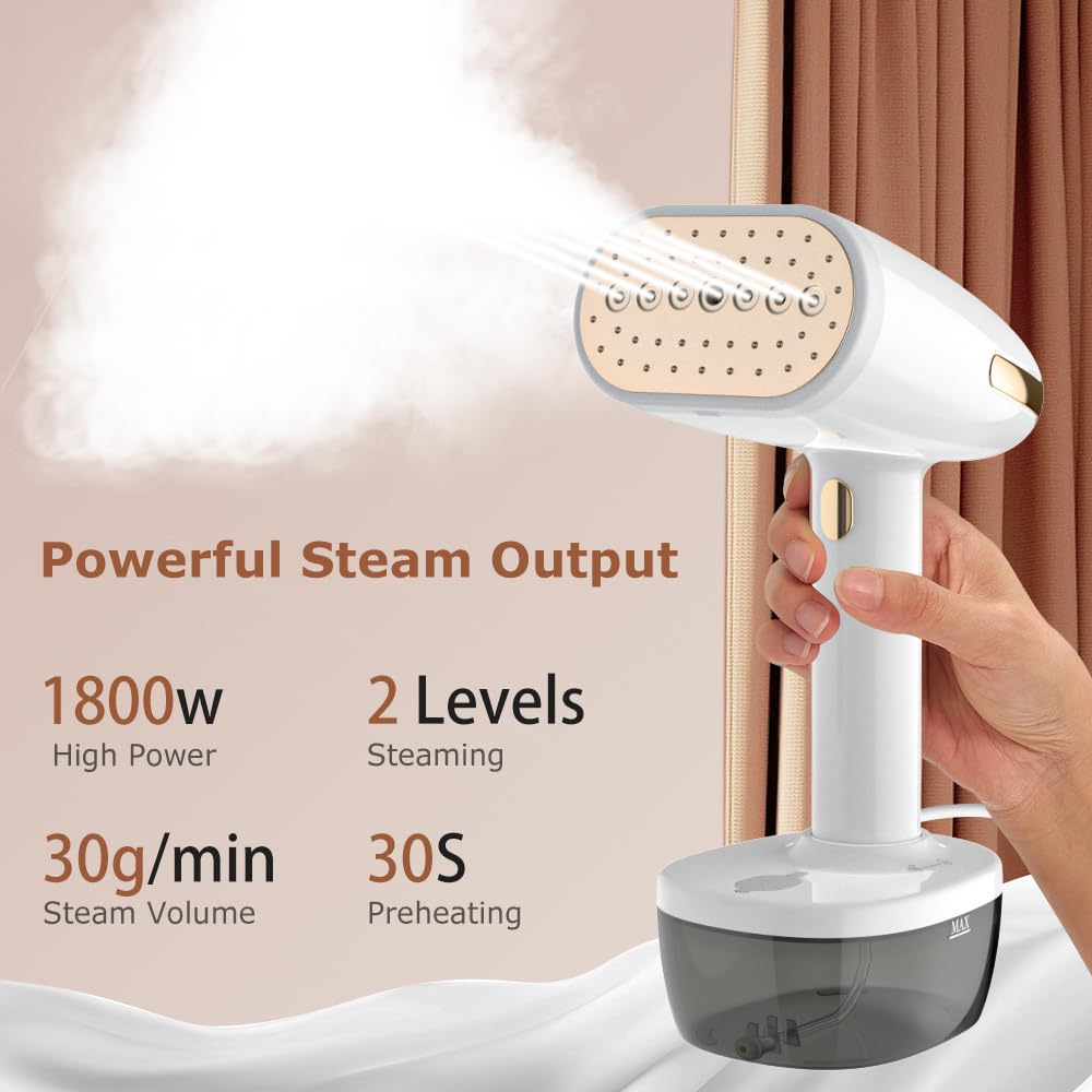 Steamer - Piastra per vapore da 1800 W, 350 ml, 30 g/min Pro vapore, rimozione delle pieghe per vestiti, ferro a vapore in ceramica, antiaderente, per ufficio, casa, viaggi