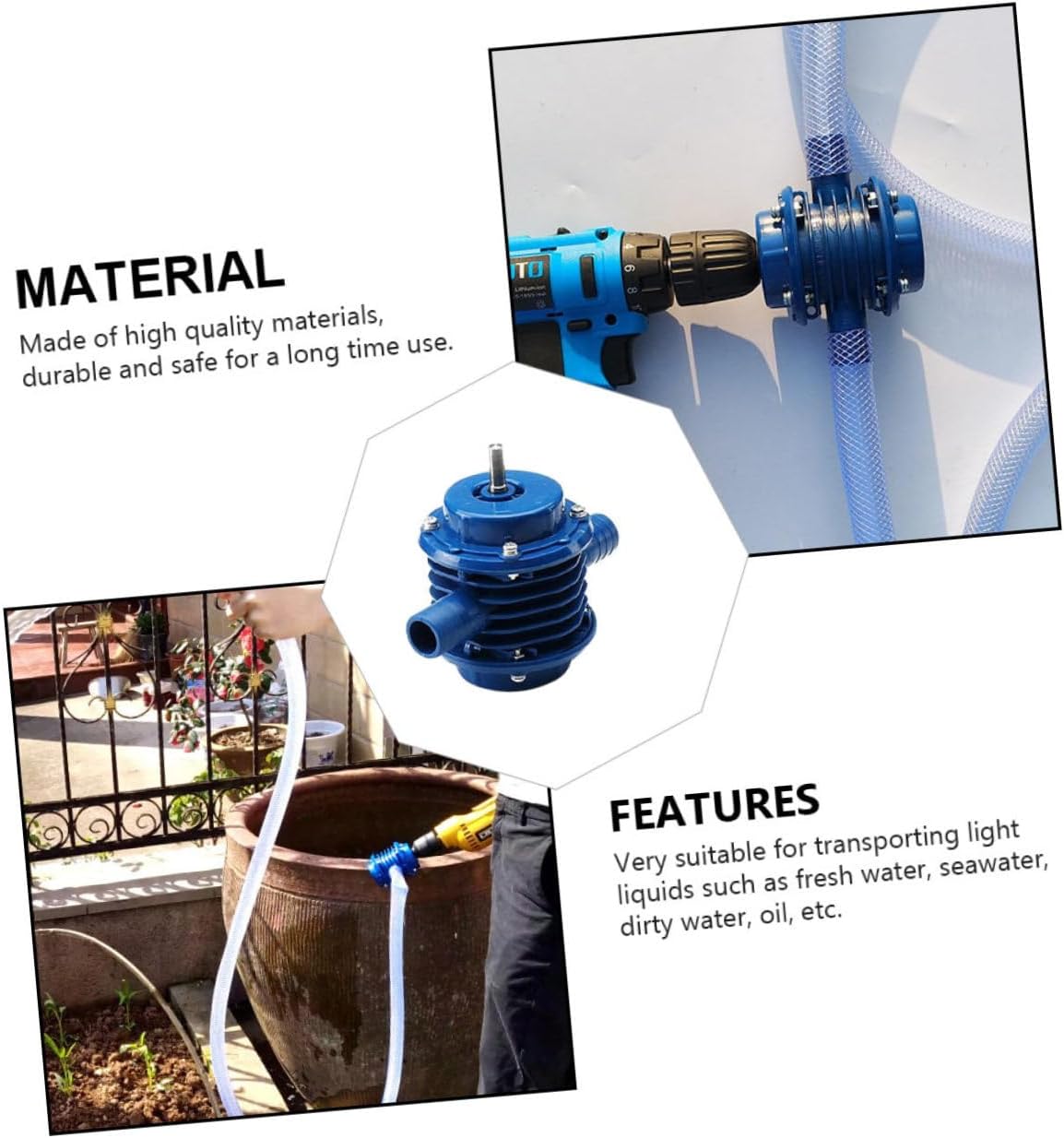 Hand Drill Water Pump, Self-Priming Plastic Utility Pump for Dirty Water