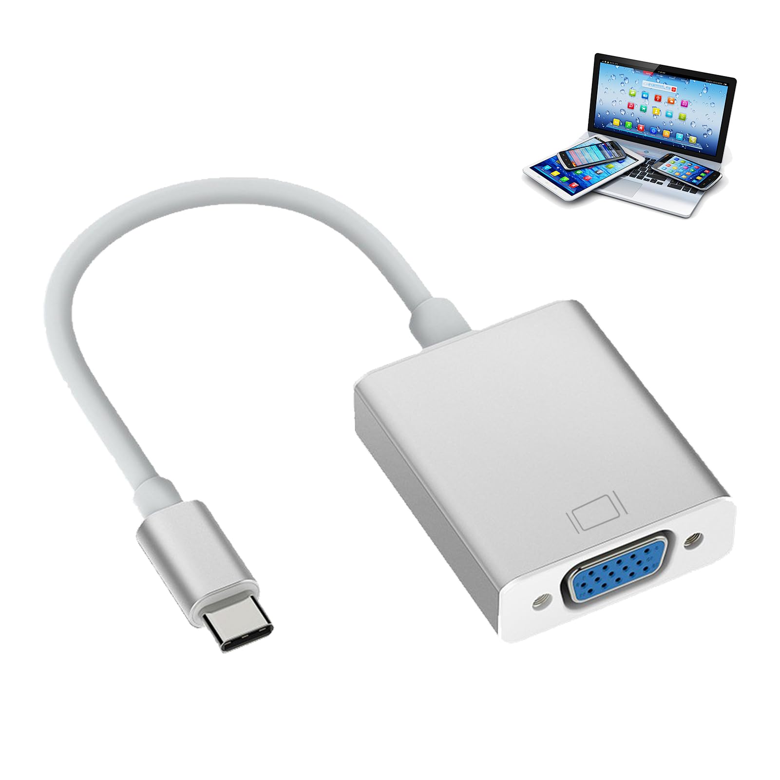 Adaptateur USB C vers VGA, Compatible Thunderbolt 3/4, Convertisseur Mâle vers Femelle, Résolution 1920x1200 pour MacBook Pro/Air, iPhone 15 Plus Pro Max, Boîtier en Aluminium, Accessoires Multimédia