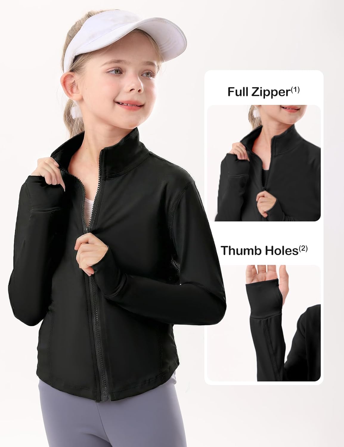 Girls Zip Up Jacket Athletic Workout Track Gym Yoga Lightweight Jacket with Thumb Holes - Image 6