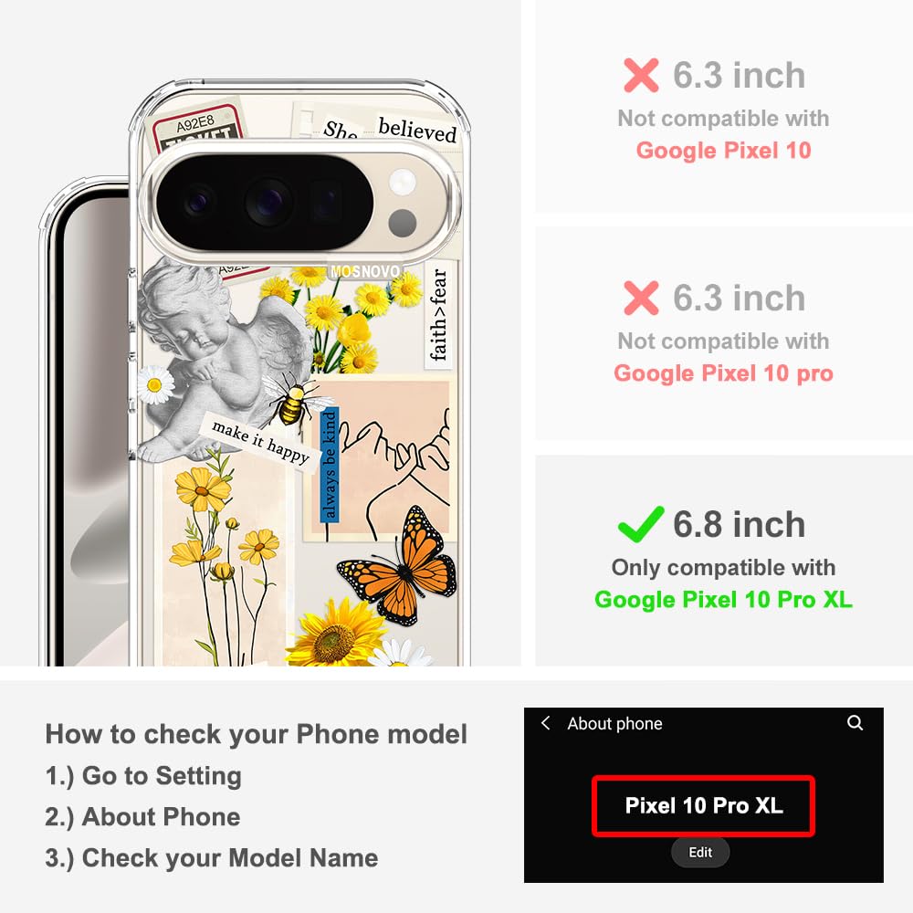 MOSNOVO Case for Google Pixel 10 & Pixel 10 Pro, [Buffertech 6.6ft Military-Grade Drop Protection] [Anti Peel Off Tech] Clear TPU Bumper Phone Case Cover Design - Cute Cherry — view 567