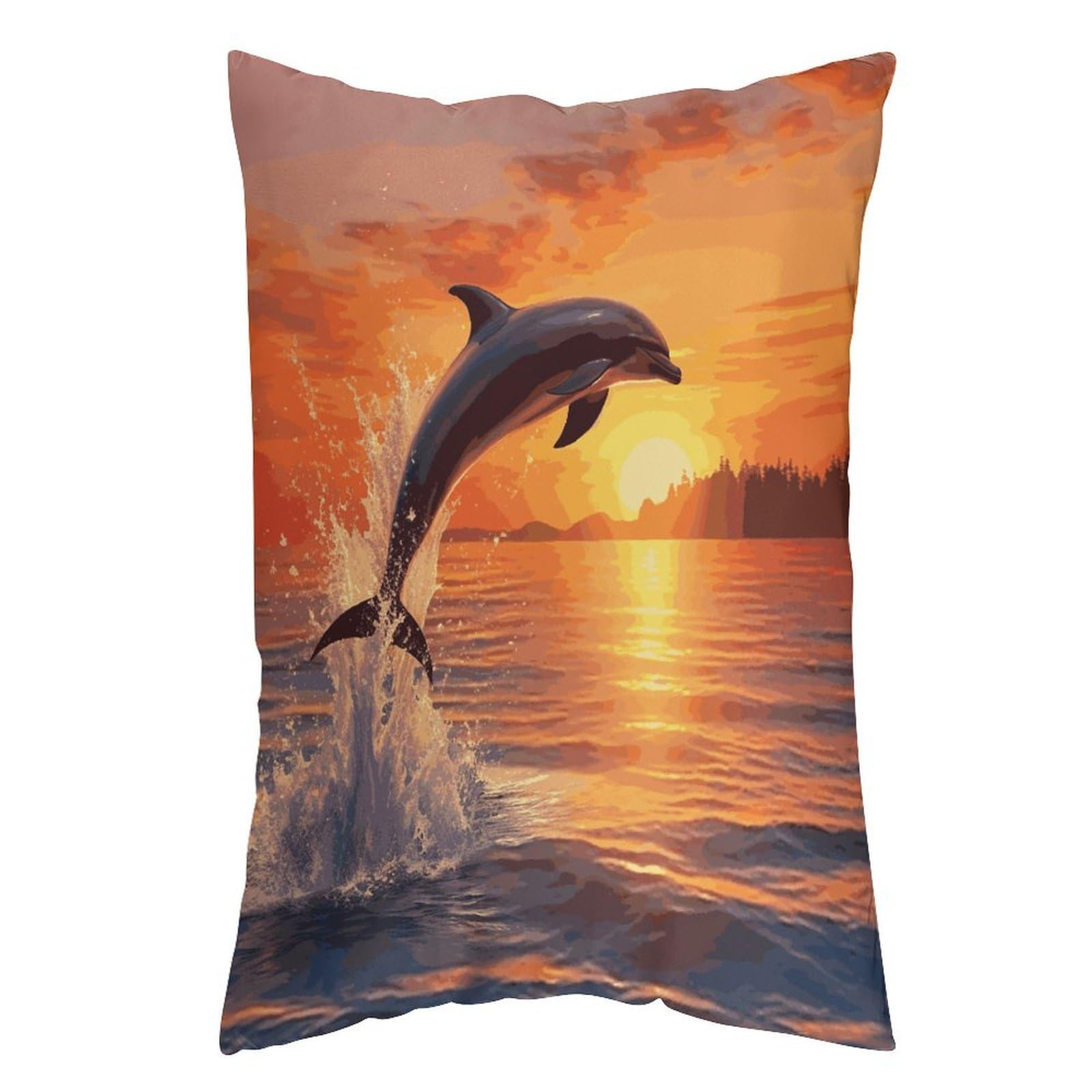 LDGSUPH Sunset Dolphin Pillow Cases Soft Pillowcase with Invisible Zipper Wrinkle Resistant Pillow Covers Breathable Removable Pillow Protector for Bed Sofa Car 20"x30"