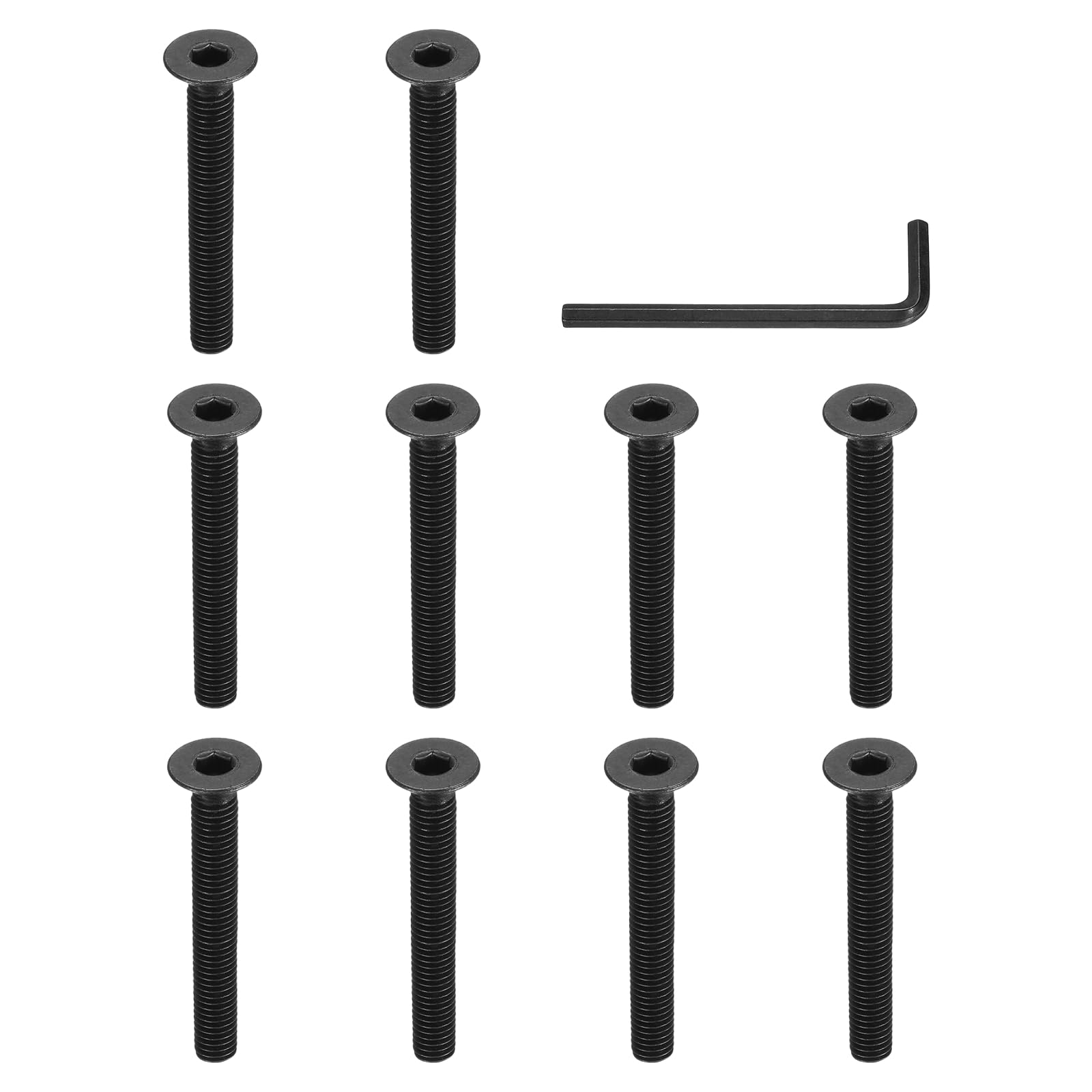 PATIKIL #10-32 x 1-1/2 Inch Flat Head Socket Cap Screws, 10 Pcs Flat Countersunk Bolts Hex Socket Drive Machine Screws Full Thread Coarse Thread UNC with Hex Spanner Black Oxide Grade 10.9
