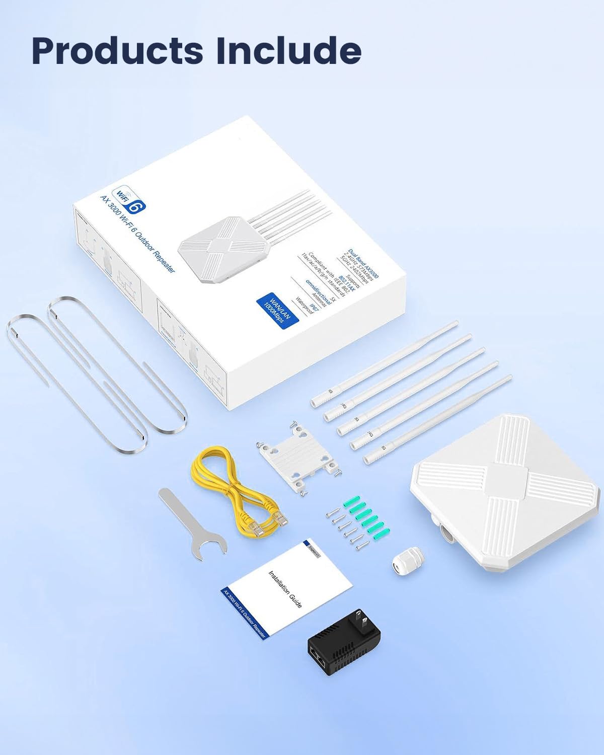 3000Mbit WLAN Verstärker Outdoor Wetterfester IP68, WiFi 6 WLAN Repeater Outdoor mit Gigabit LAN, Dualband 2402MBit/s 5GHz+574MBit/s 2,4GHz, Lange Reichweite WiFi Repeater für Garten Hof Terrasse
