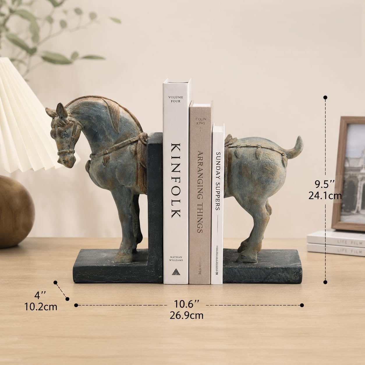 Tang Pferde-Buchstützen, rutschfeste Buchhalter, Vintage-Harzornamente für Büro, Wohnzimmer, Dekoration, einzigartiges Geschenk