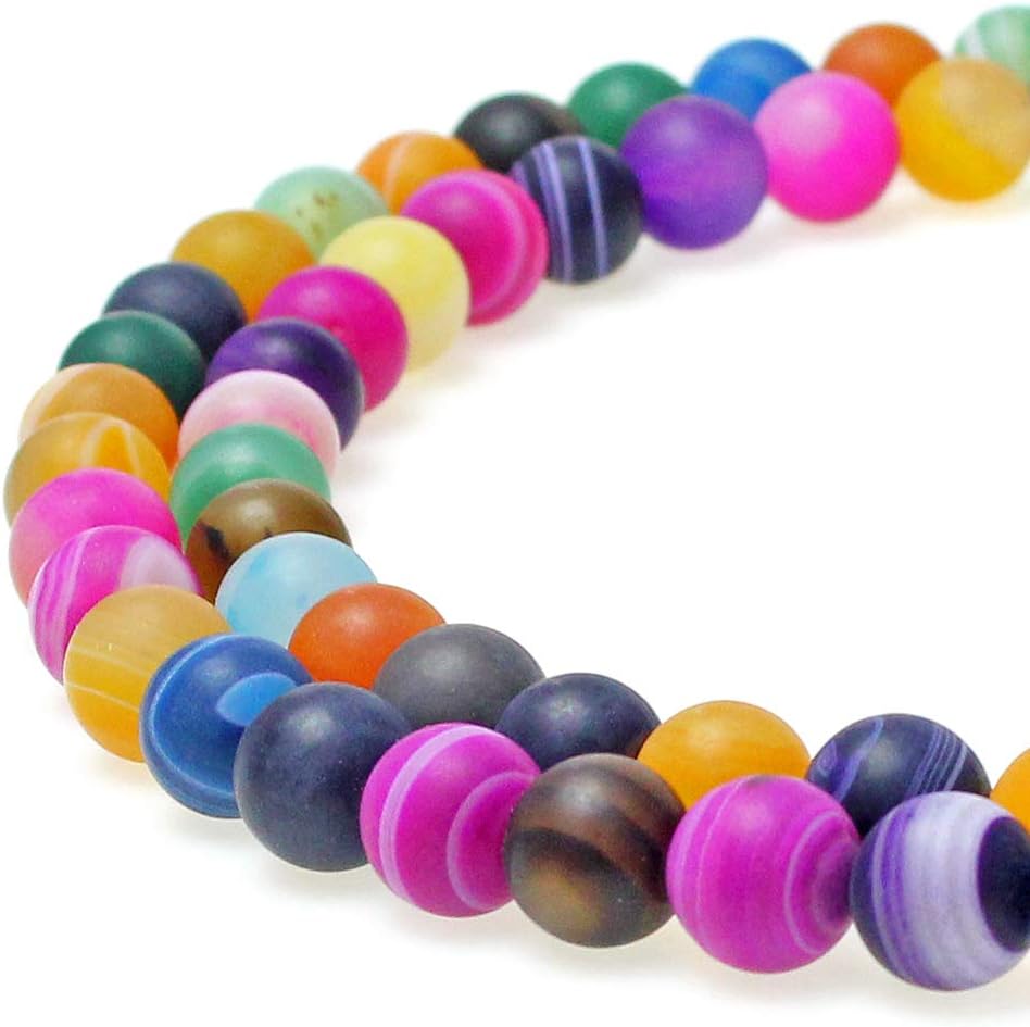 MJDCB AAAA Round Natural Stone Beads Matte Frosted Colorful Stripe Sardonyx Agate Loose Beads for Bracelet Necklace Jewelry Making (6mm)
